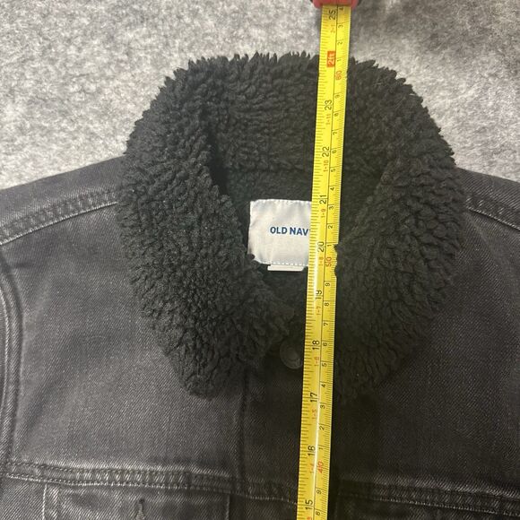 Old Navy‎ Sherpa Lined Black Denim Button Up Trucker Jacket Women's Small - Picture 7 of 7